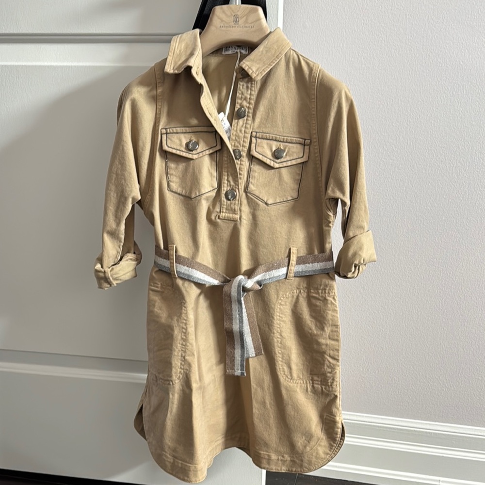 Girls Brunello Cucinelli Beige Button-Up Shirt